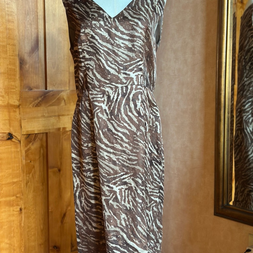 Banana Republic Brown and Cream Zebra-Print Midi Slip Dress